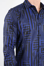 Load image into Gallery viewer, Mens Modern Fit Stretch Foiled Navy Long Sleeve Shirt
