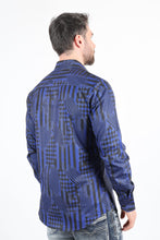 Load image into Gallery viewer, Mens Modern Fit Stretch Foiled Navy Long Sleeve Shirt
