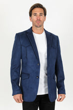 Load image into Gallery viewer, Men's Double Button Faux-Suede Blazer - Navy
