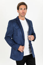 Load image into Gallery viewer, Men's Double Button Faux-Suede Blazer - Navy
