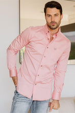 Load image into Gallery viewer, Men’s Single Pocket Logo Modern Fit Stretch Dress Shirt - Pink
