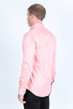 Load image into Gallery viewer, Men’s Single Pocket Logo Modern Fit Stretch Dress Shirt - Pink
