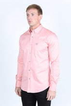 Load image into Gallery viewer, Men’s Single Pocket Logo Modern Fit Stretch Dress Shirt - Pink

