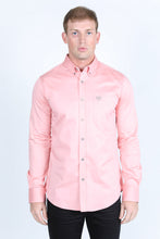 Load image into Gallery viewer, Men’s Single Pocket Logo Modern Fit Stretch Dress Shirt - Pink
