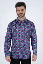 Load image into Gallery viewer, Purple Rings Print Satin Cotton/Spandex Long Sleeve Shirt
