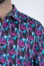 Load image into Gallery viewer, Purple Rings Print Satin Cotton/Spandex Long Sleeve Shirt
