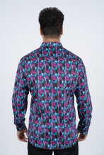 Load image into Gallery viewer, Purple Rings Print Satin Cotton/Spandex Long Sleeve Shirt
