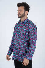 Load image into Gallery viewer, Purple Rings Print Satin Cotton/Spandex Long Sleeve Shirt
