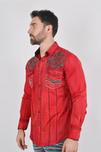 Load image into Gallery viewer, Mens Vintage Washed 2-tone Embroidery Modern Fit Stretch Shirt
