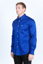 Load image into Gallery viewer, Men’s Single Pocket Logo Modern Fit Stretch Dress Shirt - Royal Blue

