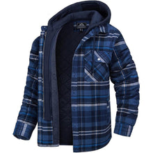 Load image into Gallery viewer, Men's Modern Warm Jacket With Removable Hood Winter Coats Men's Hooded Jackets Fashionable Autumn Jackets Winter Warm Coat Thick Hoodie Long Sleeve Outdoor Plaid Shirt Jackets
