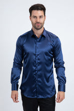 Load image into Gallery viewer, Men's Satin Navy Dress Shirt
