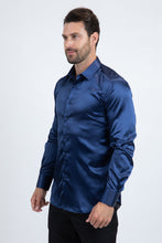 Load image into Gallery viewer, Men's Satin Navy Dress Shirt
