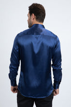 Load image into Gallery viewer, Men's Satin Navy Dress Shirt
