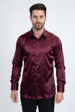 Load image into Gallery viewer, Men's Satin Wine Dress Shirt

