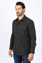 Load image into Gallery viewer, Mens Western Checkered Black Long Sleeve Shirts
