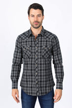 Load image into Gallery viewer, Mens Western Checkered Black Long Sleeve Shirts
