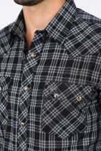 Load image into Gallery viewer, Mens Western Checkered Black Long Sleeve Shirts
