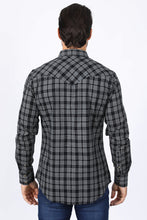 Load image into Gallery viewer, Mens Western Checkered Black Long Sleeve Shirts
