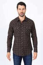 Load image into Gallery viewer, Mens Western Checkered Brown Long Sleeve Shirts
