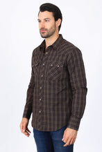 Load image into Gallery viewer, Mens Western Checkered Brown Long Sleeve Shirts
