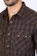 Load image into Gallery viewer, Mens Western Checkered Brown Long Sleeve Shirts
