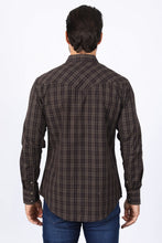 Load image into Gallery viewer, Mens Western Checkered Brown Long Sleeve Shirts
