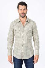 Load image into Gallery viewer, Mens Western Checkered Khaki Long Sleeve Shirts
