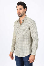 Load image into Gallery viewer, Mens Western Checkered Khaki Long Sleeve Shirts
