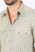 Load image into Gallery viewer, Mens Western Checkered Khaki Long Sleeve Shirts
