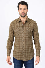 Load image into Gallery viewer, Mens Western Checkered Light Brown Long Sleeve Shirts

