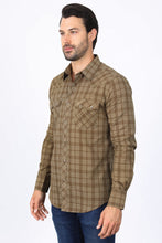 Load image into Gallery viewer, Mens Western Checkered Light Brown Long Sleeve Shirts

