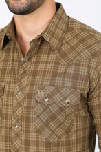 Load image into Gallery viewer, Mens Western Checkered Light Brown Long Sleeve Shirts
