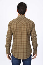 Load image into Gallery viewer, Mens Western Checkered Light Brown Long Sleeve Shirts

