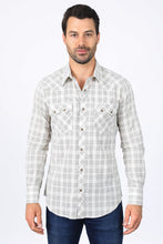 Load image into Gallery viewer, Mens Western Checkered White Long Sleeve Shirts
