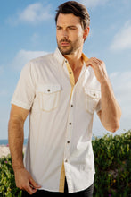 Load image into Gallery viewer, Mens Embroidery Modern Fit Stretch Short Sleeve Shirt
