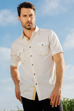 Load image into Gallery viewer, Mens Embroidery Modern Fit Stretch Short Sleeve Shirt
