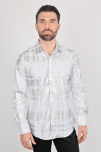 Load image into Gallery viewer, Mens Modern Fit Stretch Foiled White Long Sleeve Shirt
