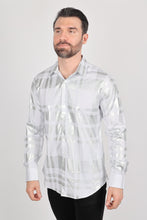 Load image into Gallery viewer, Mens Modern Fit Stretch Foiled White Long Sleeve Shirt
