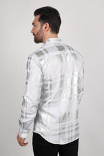Load image into Gallery viewer, Mens Modern Fit Stretch Foiled White Long Sleeve Shirt
