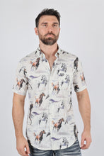 Load image into Gallery viewer, Mens Short Sleeve Modern Fit Stretch Wild Horses Print Shirt
