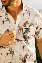 Load image into Gallery viewer, Mens Short Sleeve Modern Fit Stretch Wild Horses Print Shirt
