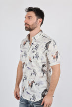 Load image into Gallery viewer, Mens Short Sleeve Modern Fit Stretch Wild Horses Print Shirt

