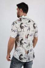Load image into Gallery viewer, Mens Short Sleeve Modern Fit Stretch Wild Horses Print Shirt
