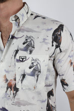 Load image into Gallery viewer, Mens Short Sleeve Modern Fit Stretch Wild Horses Print Shirt
