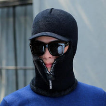 Load image into Gallery viewer, Men Winter Knitted Hat With Zipper New Add Fur Lined Warm Brim Winter Hats For Men Keep Face Ear Warm Balaclava Cap Balaclava Gorgas Bonnet Knitted Hat Windproof Ski Mask Cold Weather Face Mask Motorcycle Balaclava Hood Warmer Winter Sports Cap
