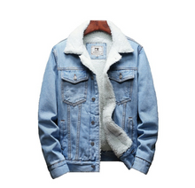 Load image into Gallery viewer, Men's Fleece-Lined Denim Jacket with Lambswool Lining - # BOAA131010001

