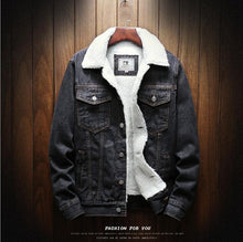 Load image into Gallery viewer, Men's Fleece-Lined Denim Jacket with Lambswool Lining - # BOAA131010001
