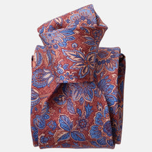 Load image into Gallery viewer, Catania - Printed Silk Tie - Blue &amp; Brick Red
