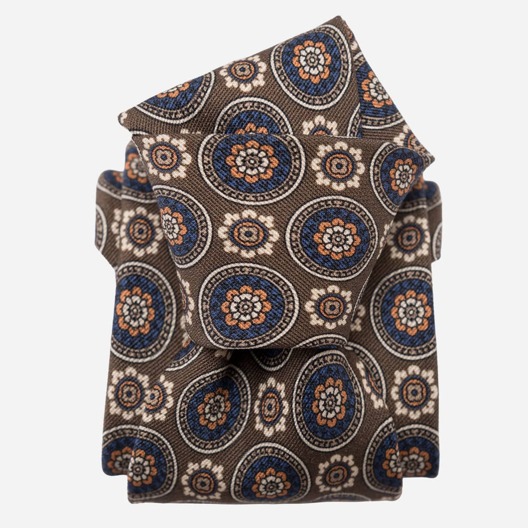 La Vigna - Printed Wool & Silk Tie - Brown